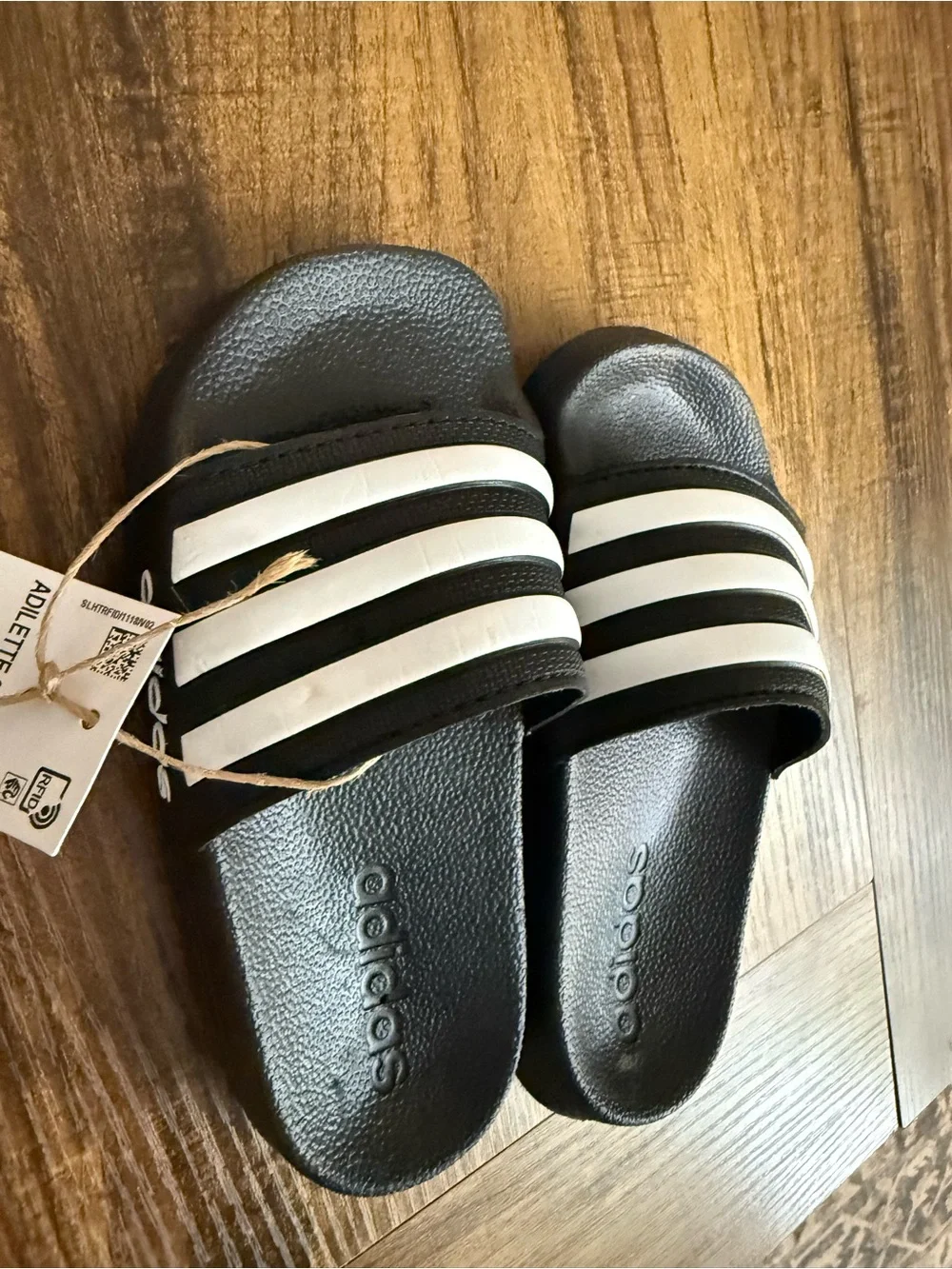 adidas Black and White Kids Slide Sandals